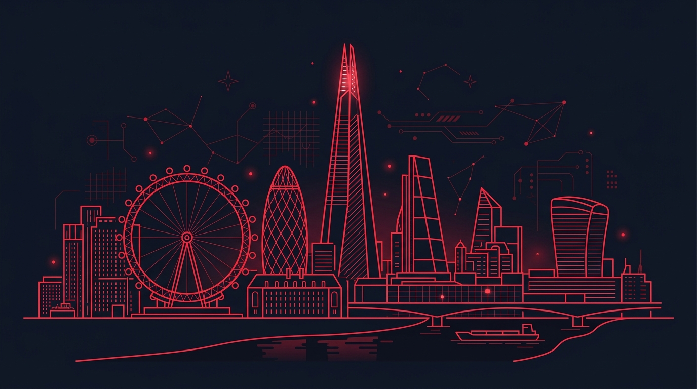 London city skyline illustration representing building strong developer foundations in dark mode